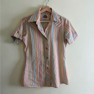 Vintage Miller Western Wear Striped Shirt — Pastel Multi with Gold Leme